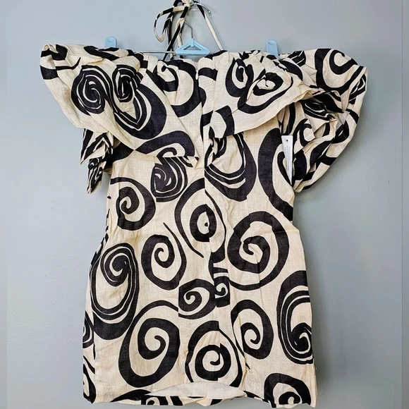 The Wolf Gang Mirador Linen Mini Dress, Vintage Black & Ivory Pattern, XS - Picture 7 of 14